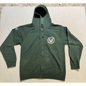 Blizzard Mythic Dungeon Hoodie World of Warcraft Green Zip Up Size L 2015 *RARE*